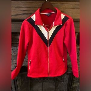Tommy Hilfiger womens red zip up sweater size Medium gold accents M